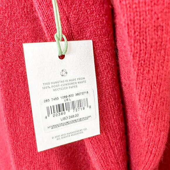 NWT AE77 Cashmere Crew Neck Sweater Red Size Large Minimalist Classic Preppy - Picture 4 of 6